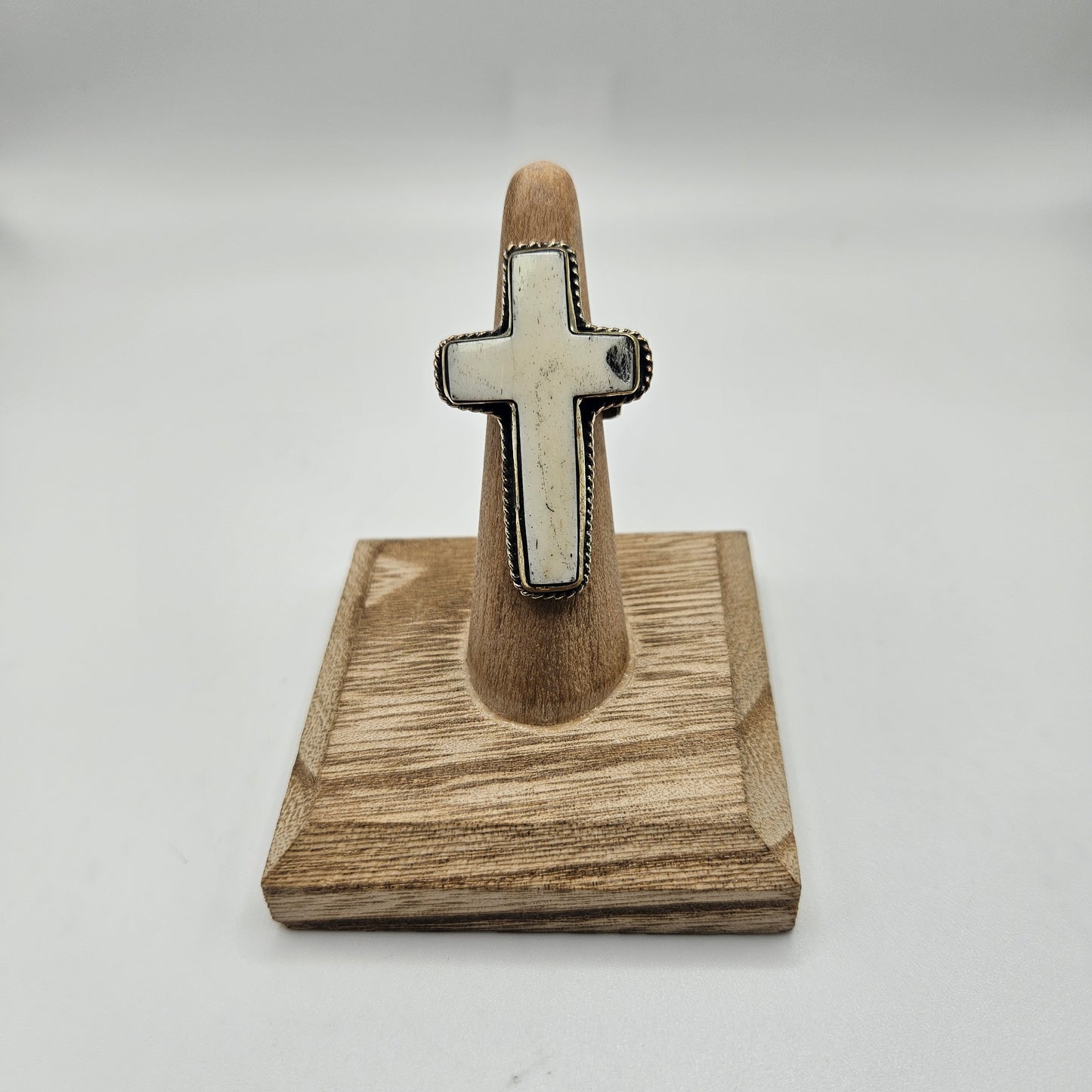 Sterling Silver Ox Bone Cross Ring Adjustable.