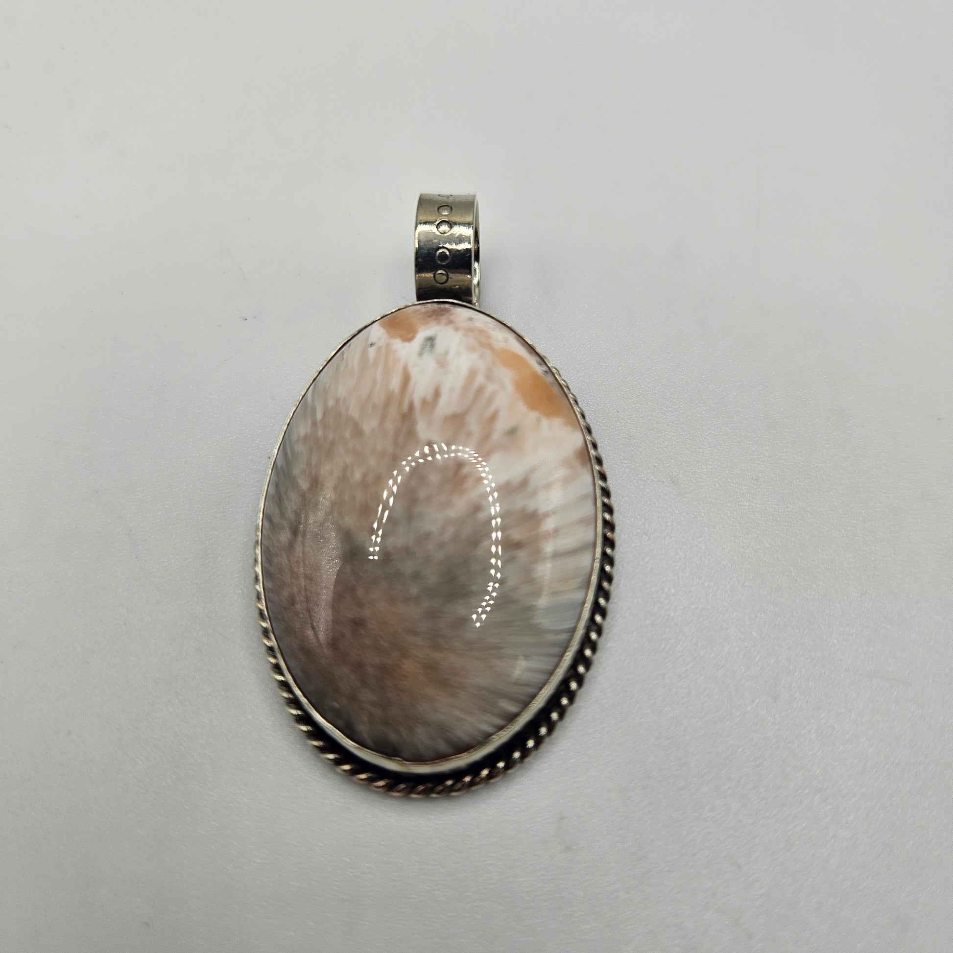 Sterling Silver Peach Moonstone Oval Pendant.