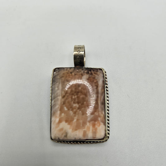 Sterling Silver Peach Moonstone Rectangle Pendant.