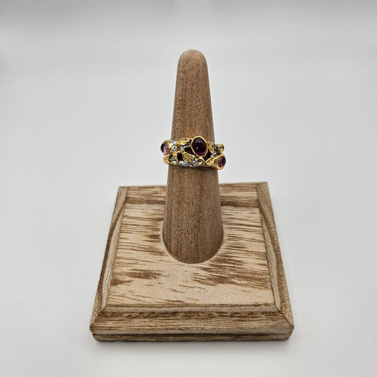 Sterling Silver Pink Tourmaline Sapphire Rhodium Gold Plated Ring Size 6.5.
