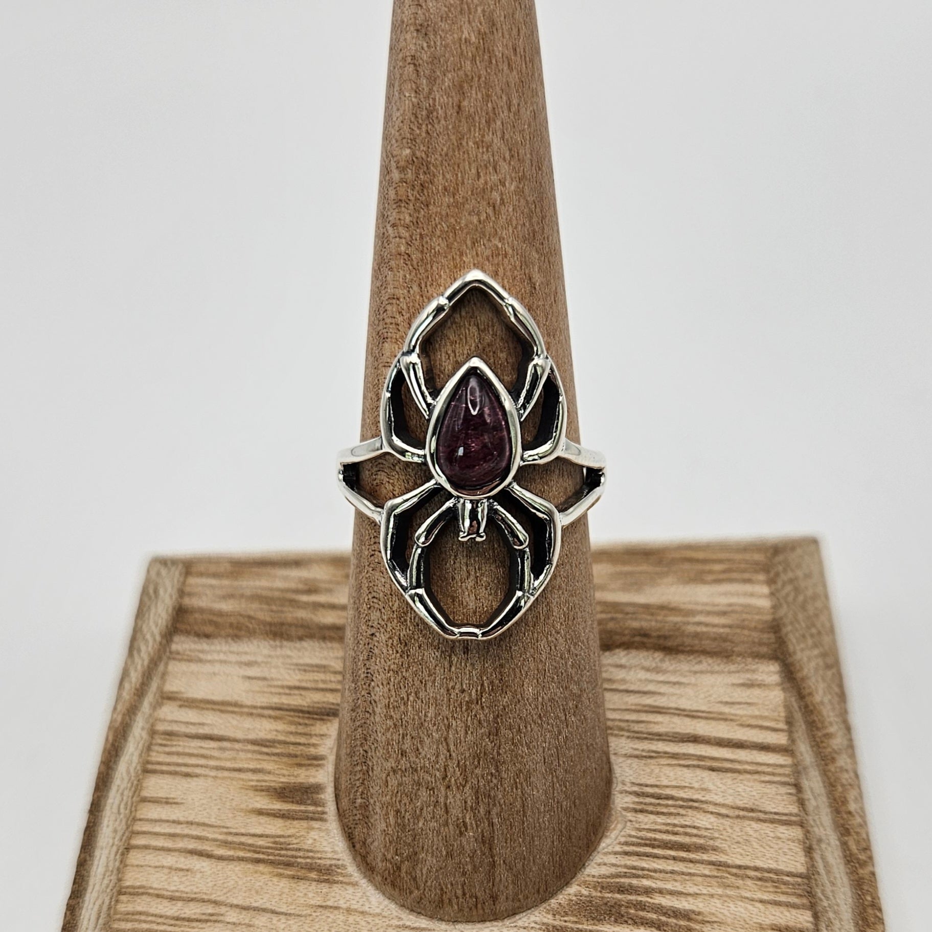 Sterling Silver Pink Tourmaline Spider Ring Size 7.