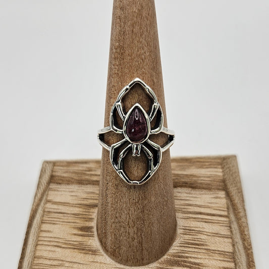 Sterling Silver Pink Tourmaline Spider Ring Size 7.