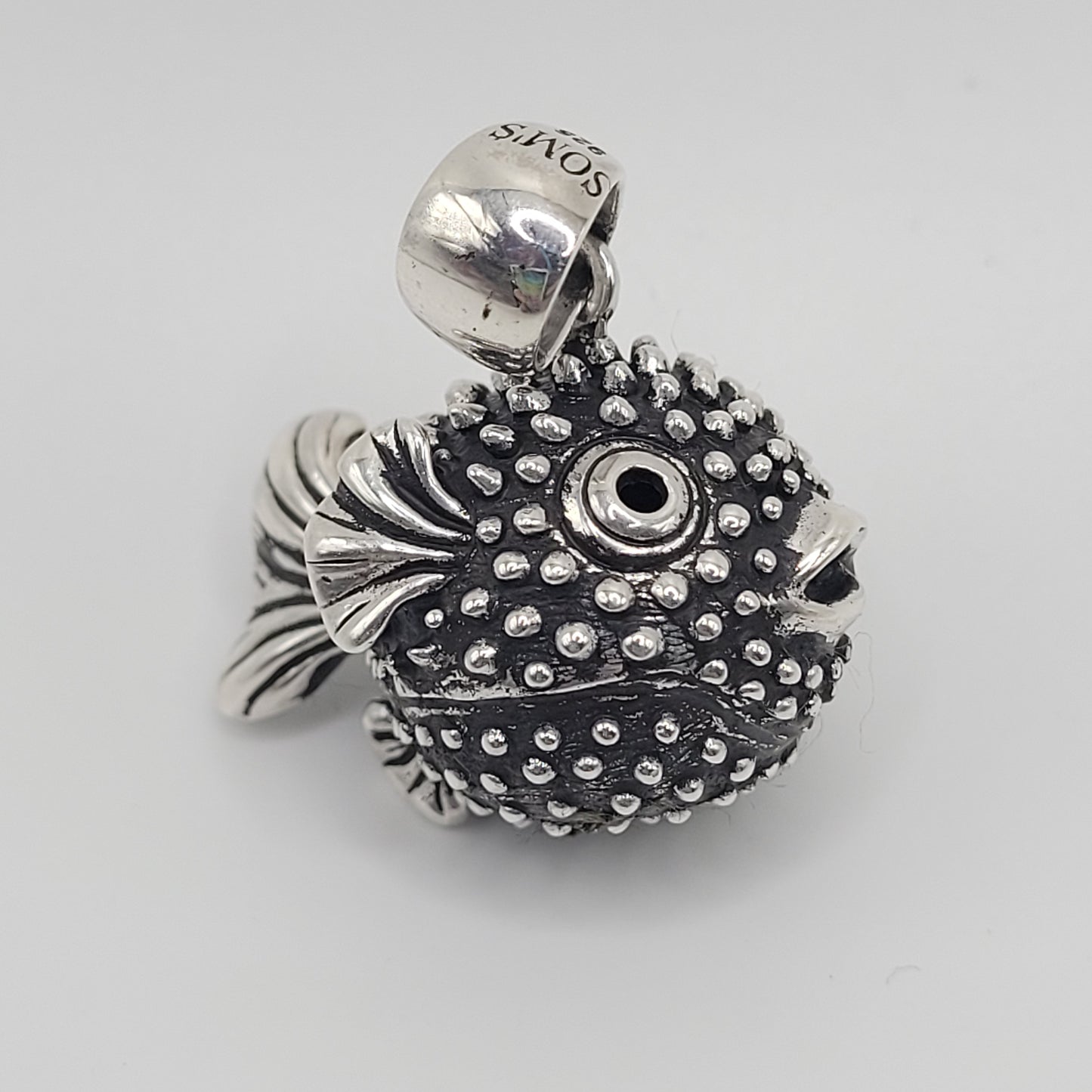 Sterling Silver Puffer Fish Pendant.
