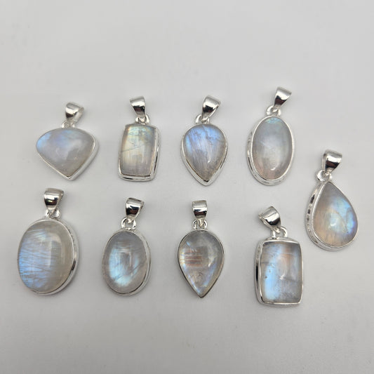Sterling Silver Rainbow Moonstone Bezel Pendant.