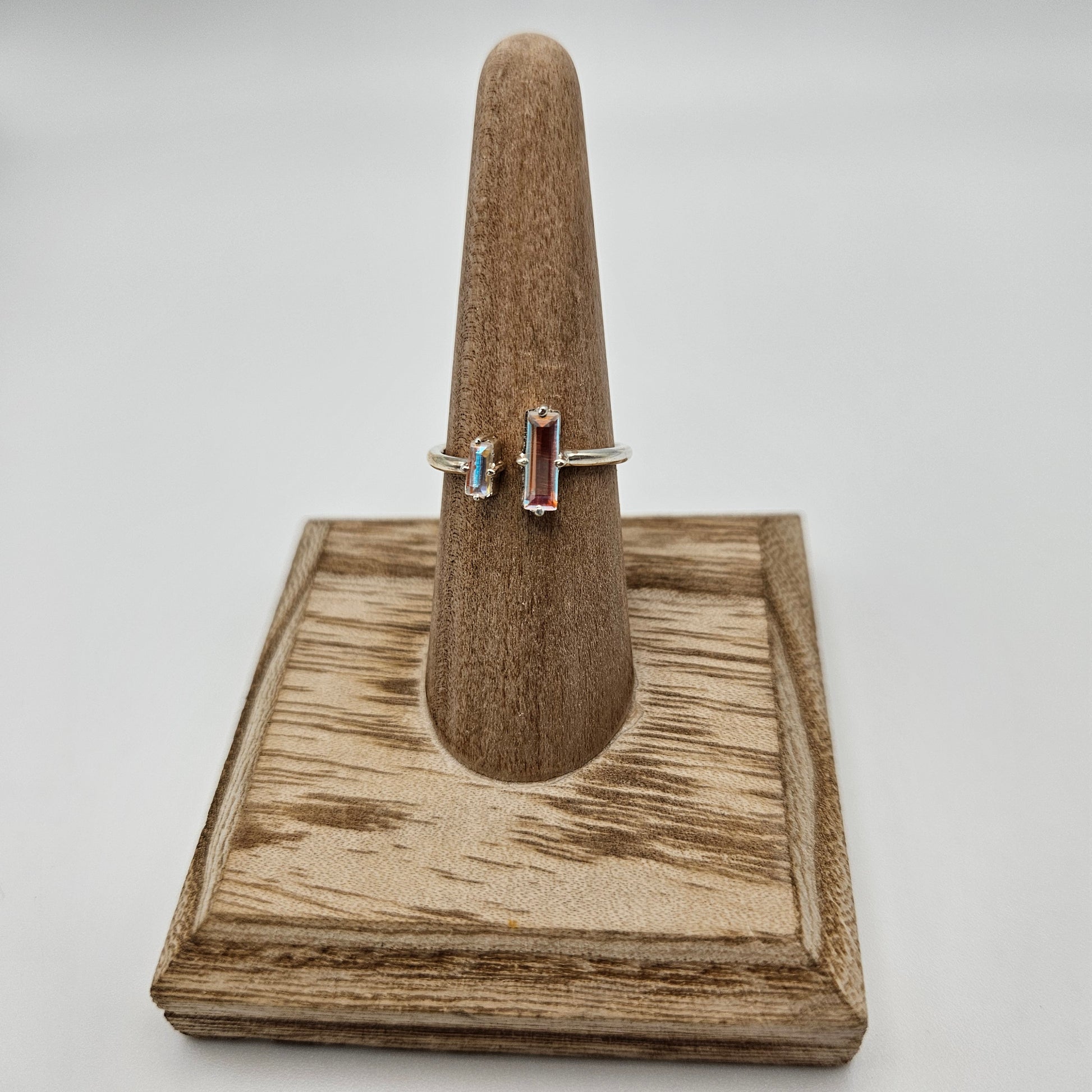 Sterling Silver Rectangular Claw AB Mystic Ring Size 7.
