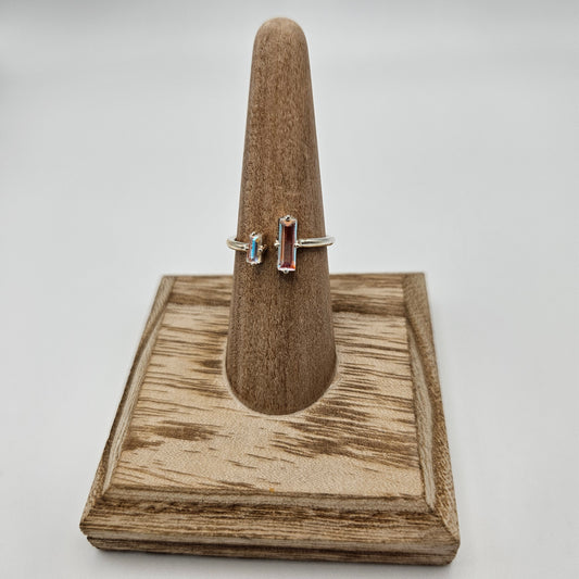 Sterling Silver Rectangular Claw AB Mystic Ring Size 7.
