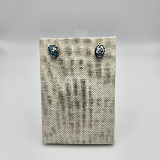 Sterling Silver Roman Glass Oval Stud Earrings.