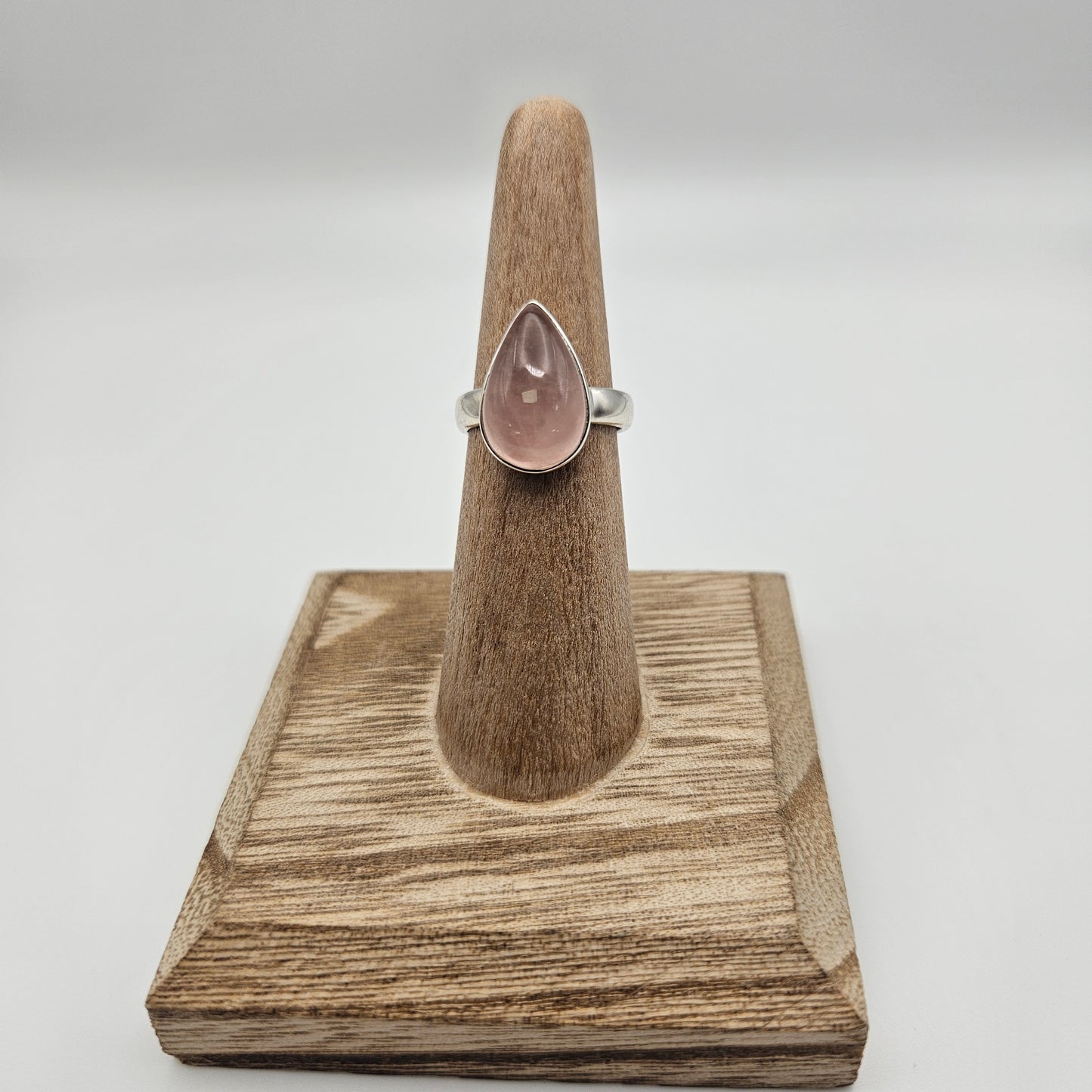 Sterling Silver Rose Quartz Bezel Ring Size 6.