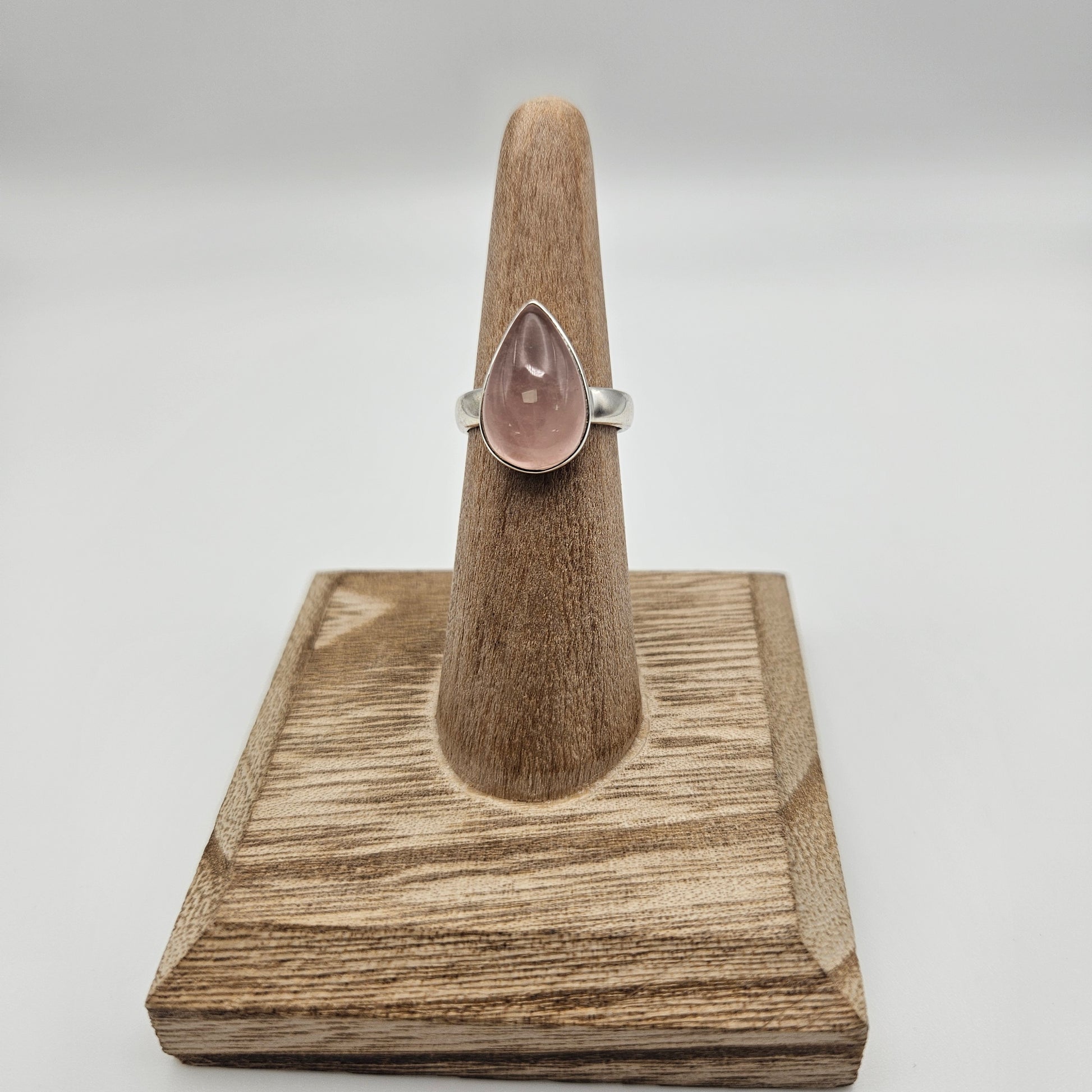 Sterling Silver Rose Quartz Bezel Ring Size 6.