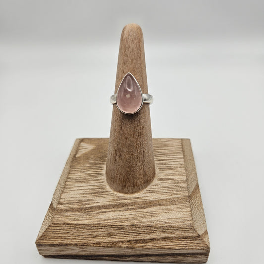 Sterling Silver Rose Quartz Bezel Ring Size 6.