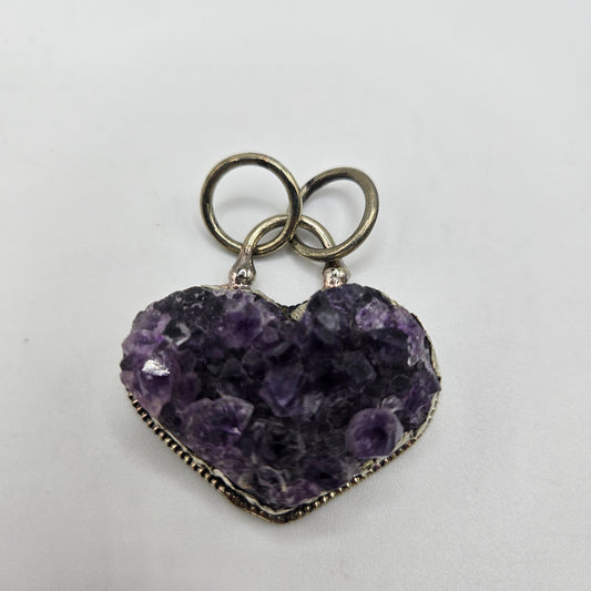 Sterling Silver Rough Amethyst Heart Pendant.