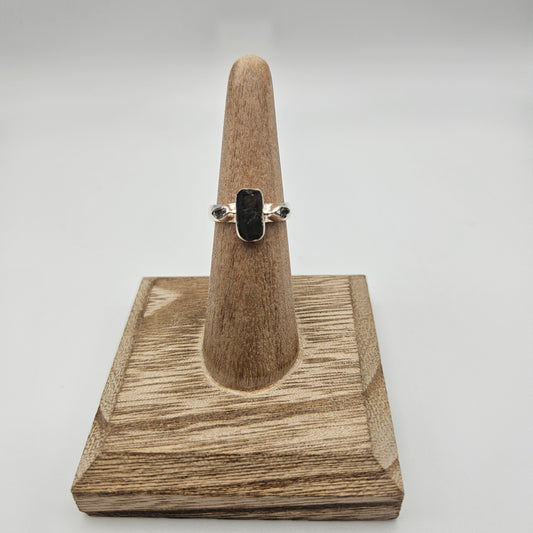 Sterling Silver Rough Moldavite and Pakimer Diamond 3 Stone Ring.