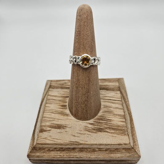 Sterling Silver Round Bezel Set Citrine Ring Size 10.