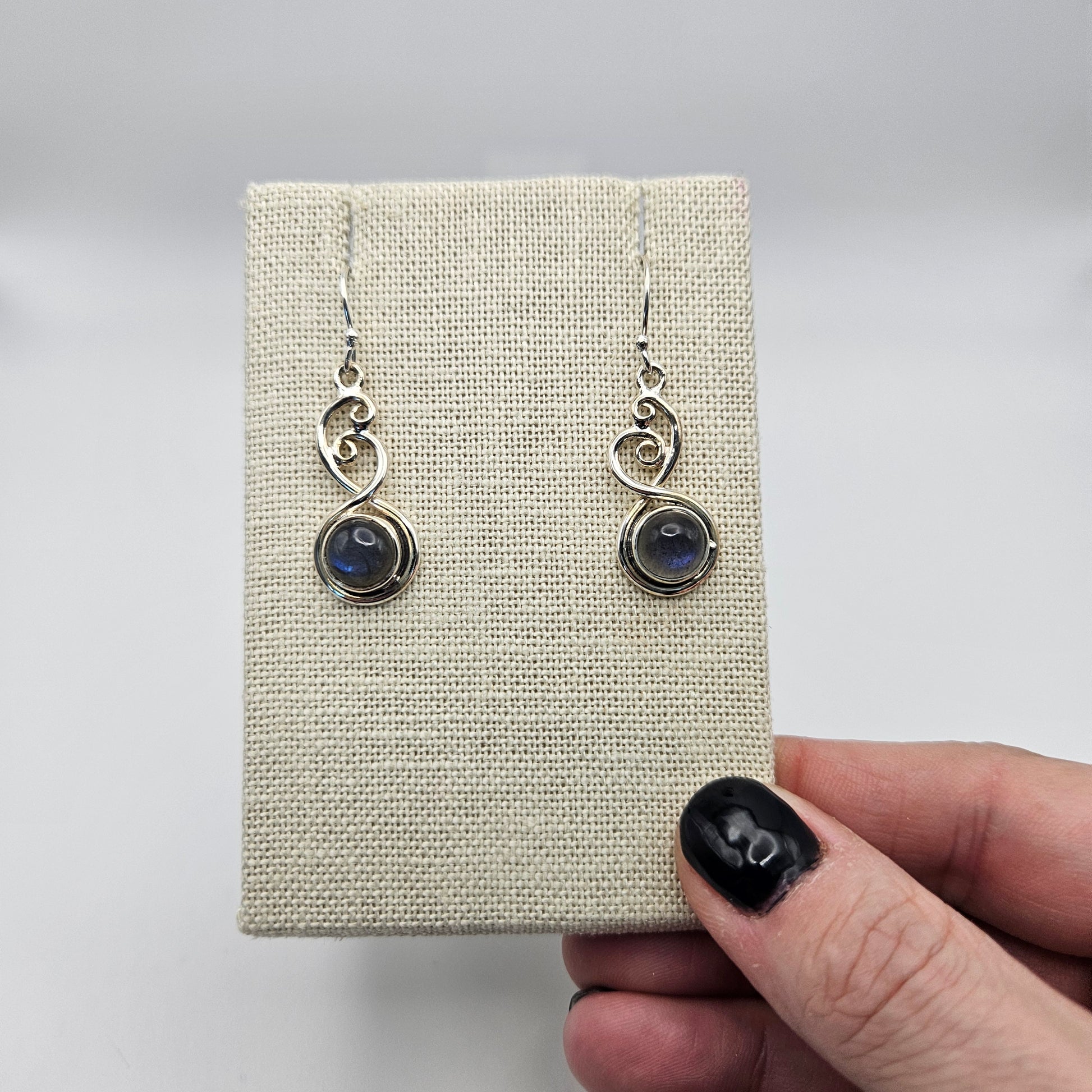 Sterling Silver Round Labradorite Dangle Earrings 1.25 inch.