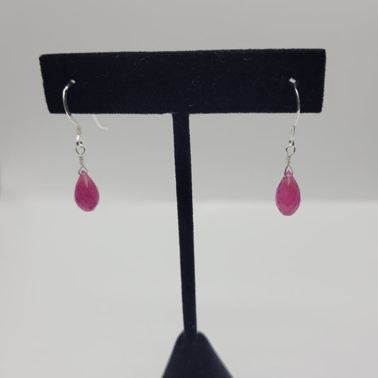 Handmade Sterling Silver Ruby Drop Earrings.