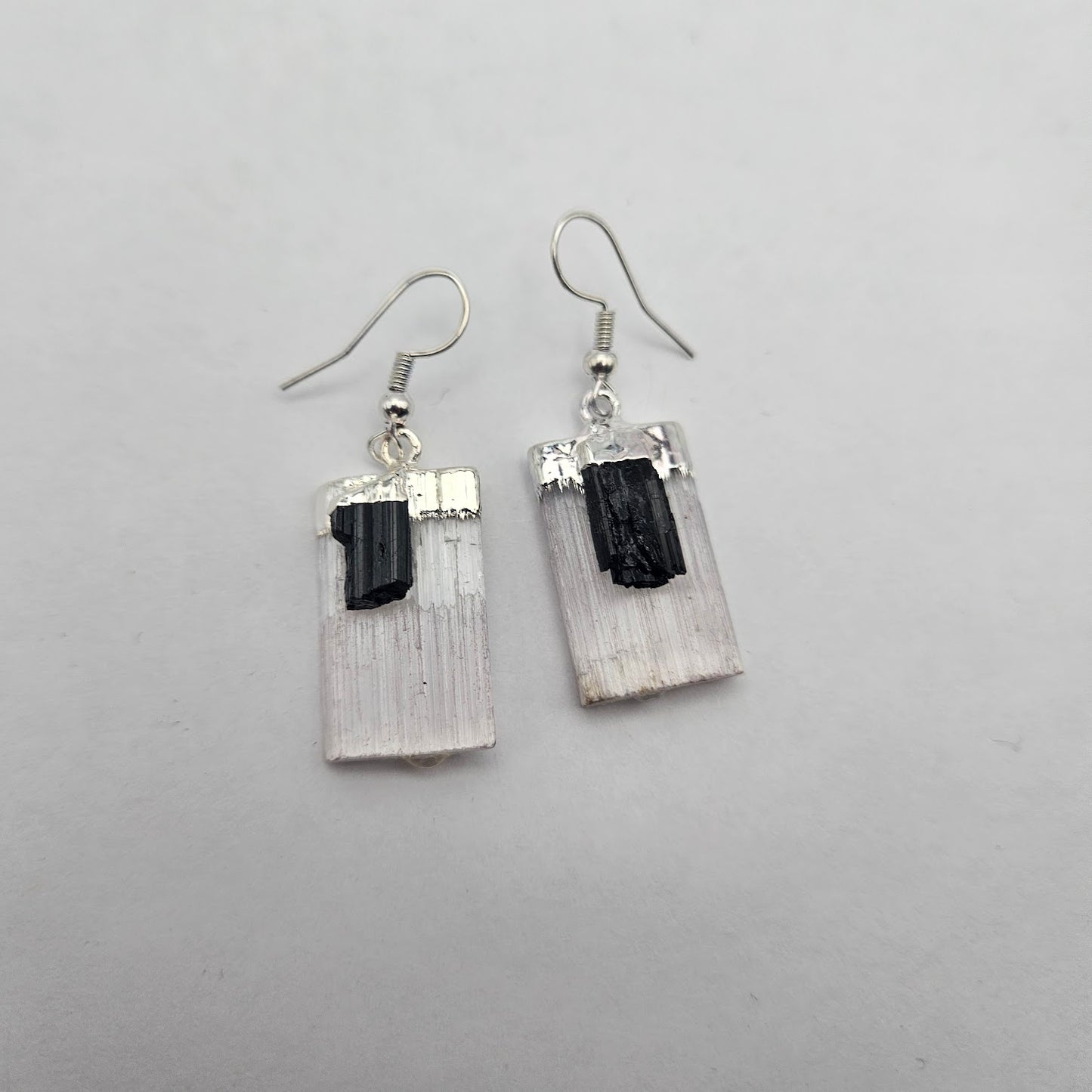 Sterling Silver Selenite and Tourmaline Earrings.