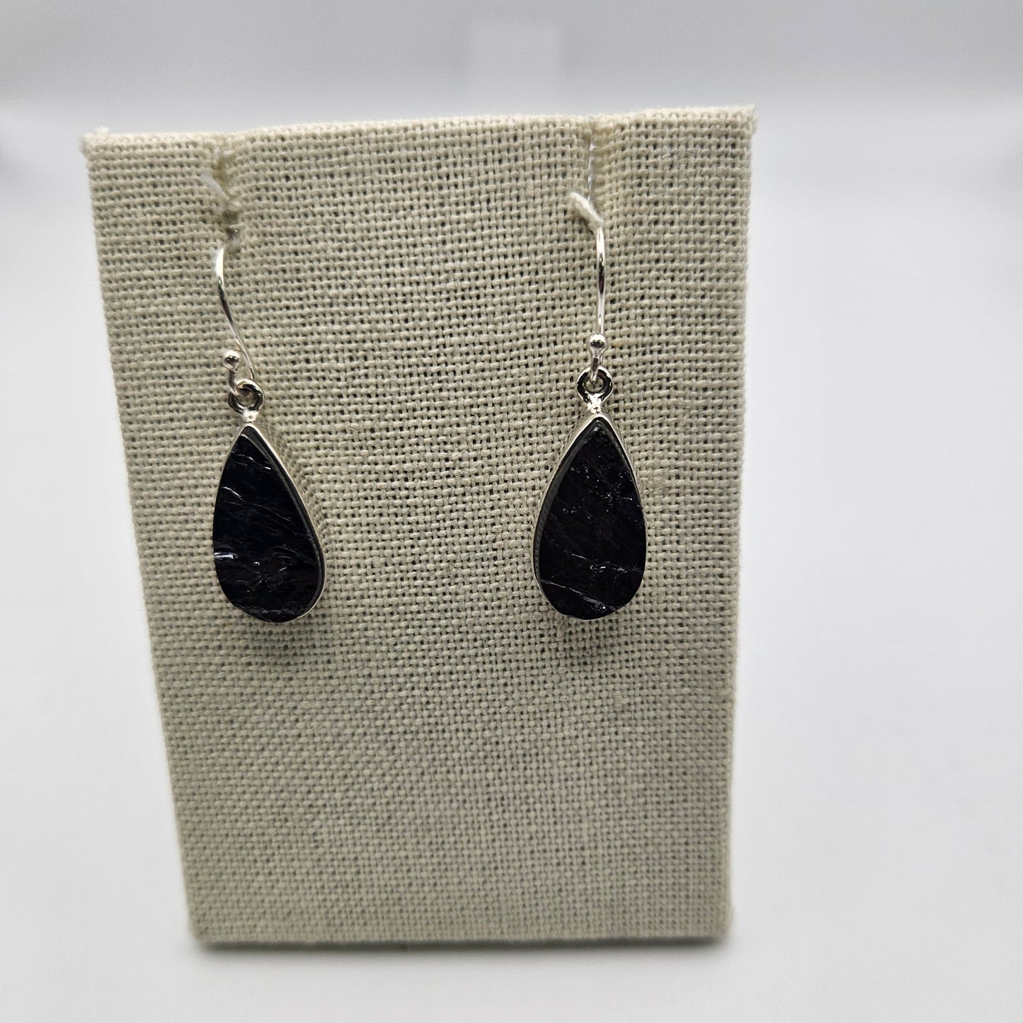 Sterling Silver Shungite Bezel Earrings.