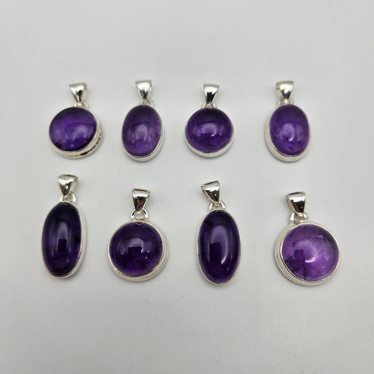 Sterling Silver Small Amethyst Bezel Pendant.