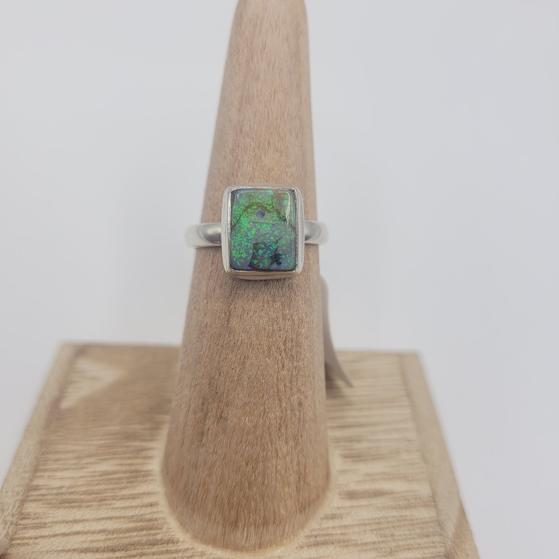 Unique Sterling Silver Sterling Opal Bezel Ring. Size, Color, and Shape Of Opal Will Vary.