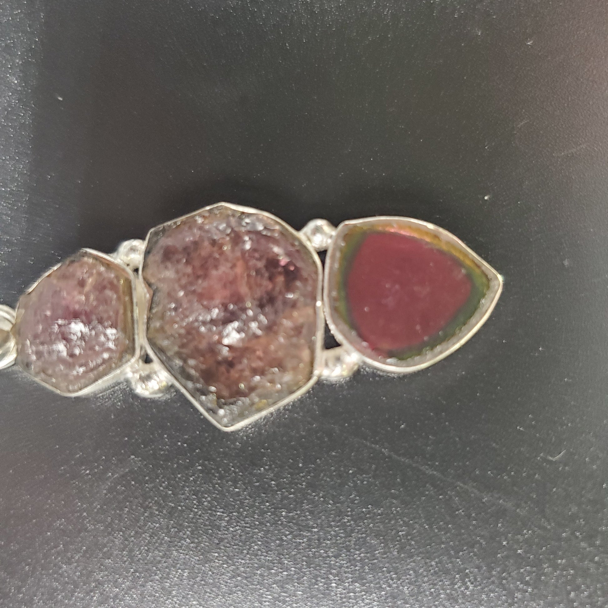 Sterling Silver Sythentic Watermelon Tourmaline 3 Piece Pendant.
