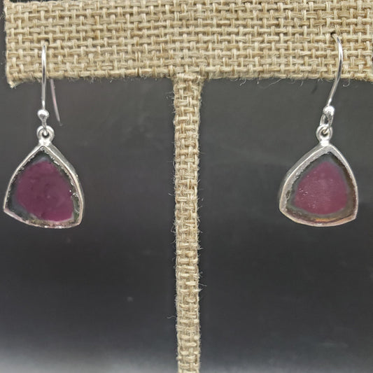 Sterling Silver Synthetic Watermelon Tourmaline  Slice Earrings.