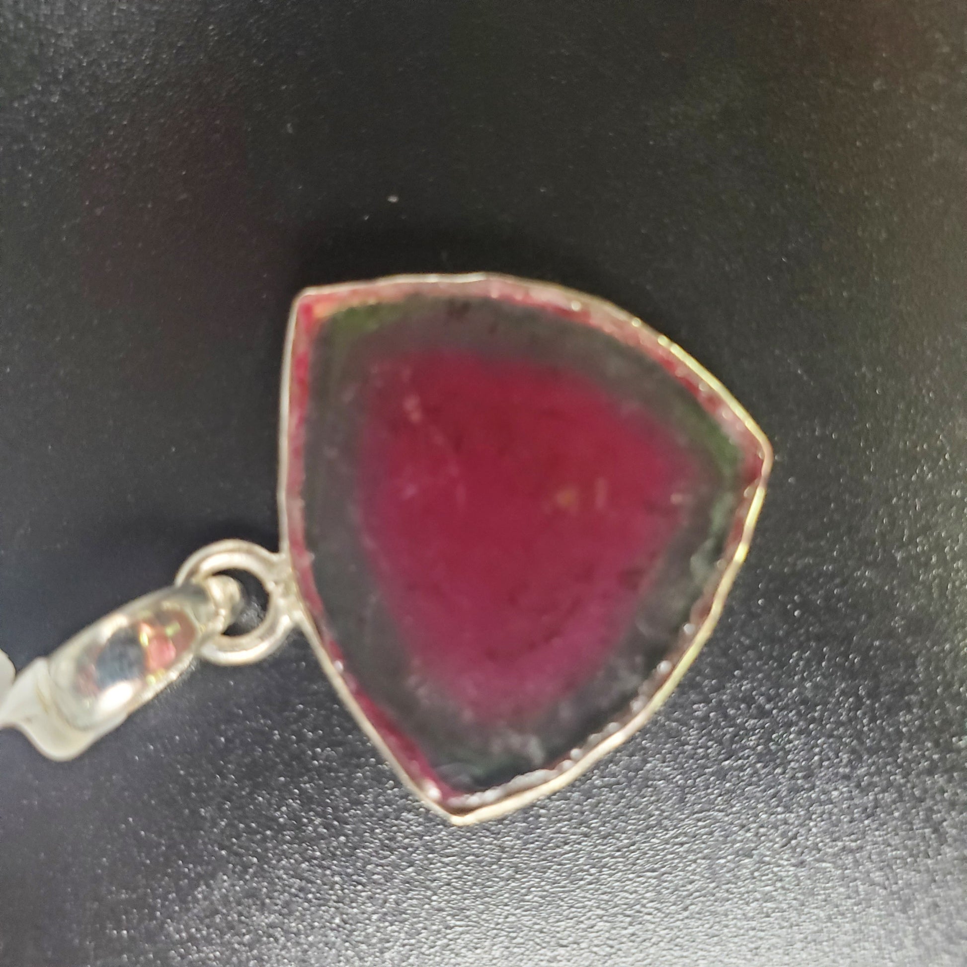 Sterling Silver Synthetic Watermelon Tourmaline Slice Pendant. 