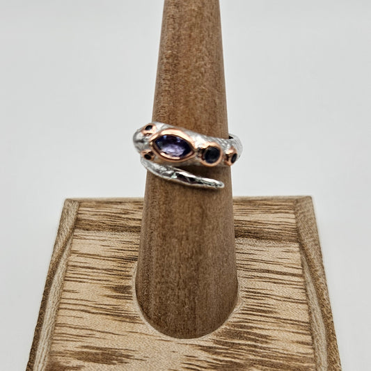 Sterling Silver Tanzanite Sapphire Rhodium Rose Gold Snake Ring Size 6.