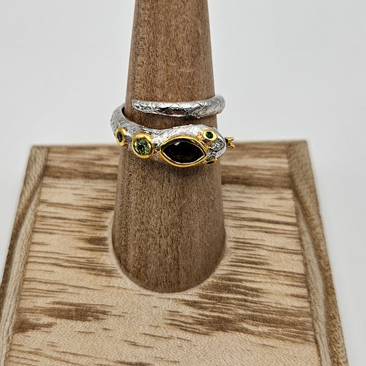 Sterling Silver Tourmaline Peridot Chrome Diopside Rhodium Gold Plated Snake Ring Size 7.5.