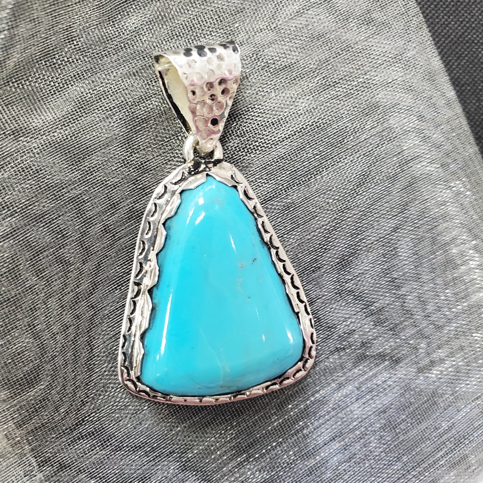 Sterling Silver Triangle Turquoise Pendant. 