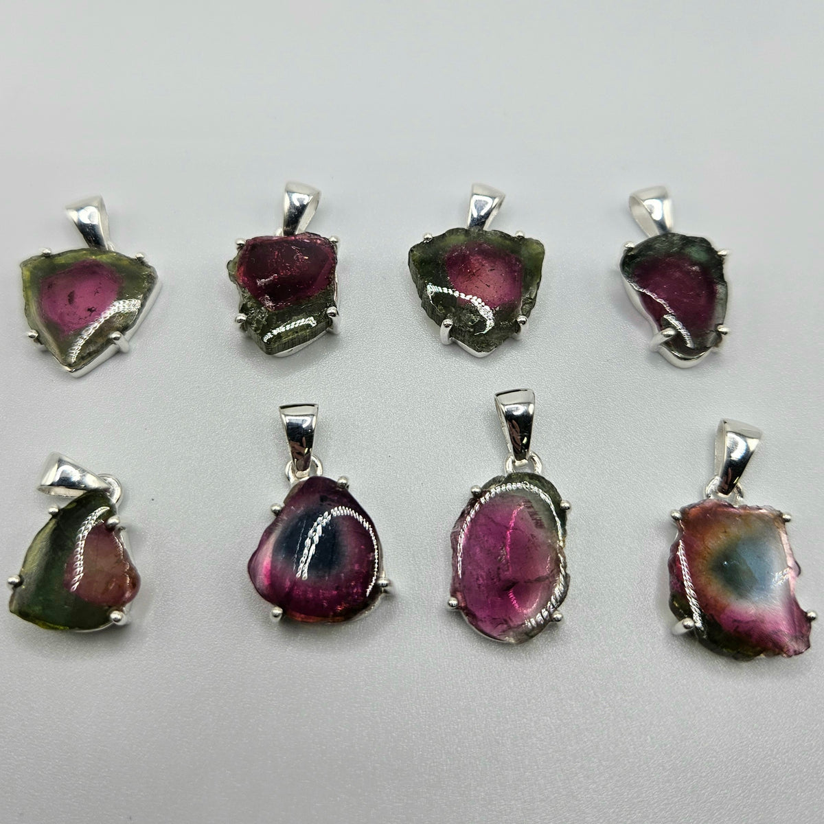 Sterling Silver Watermelon Tourmaline Claw Pendant.