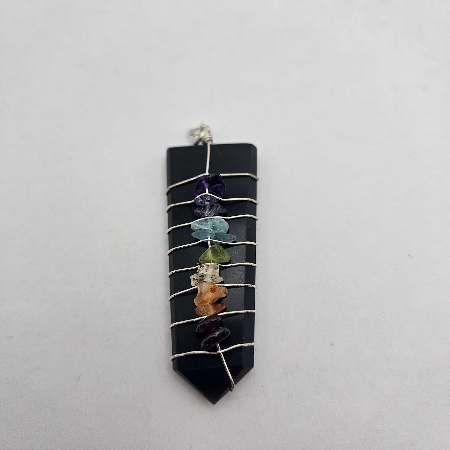 Sterling Silver Wire Wrapped Chakra Gemstone Pendant.