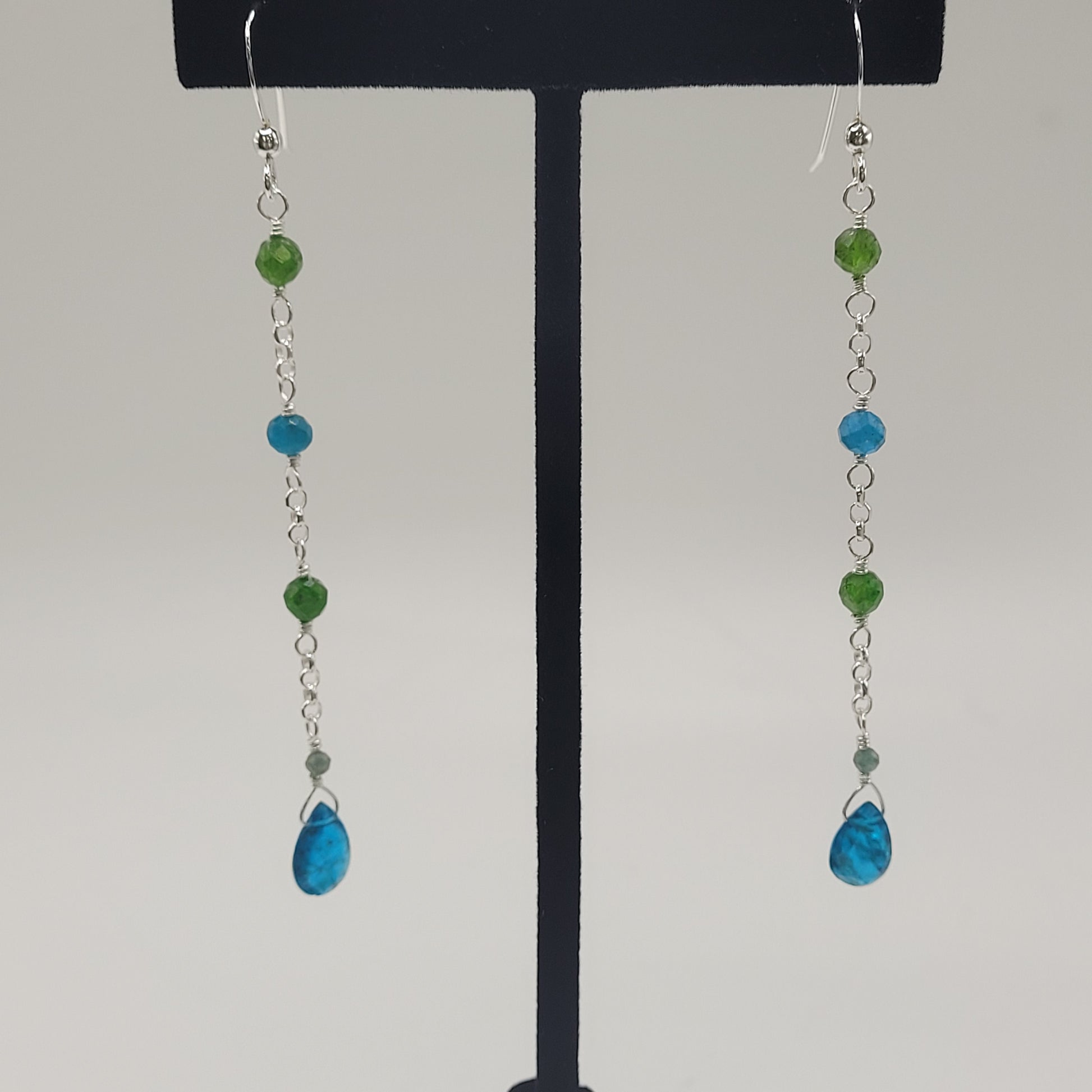 Sterling Silver Blue Apatite and Diopside Earrings.