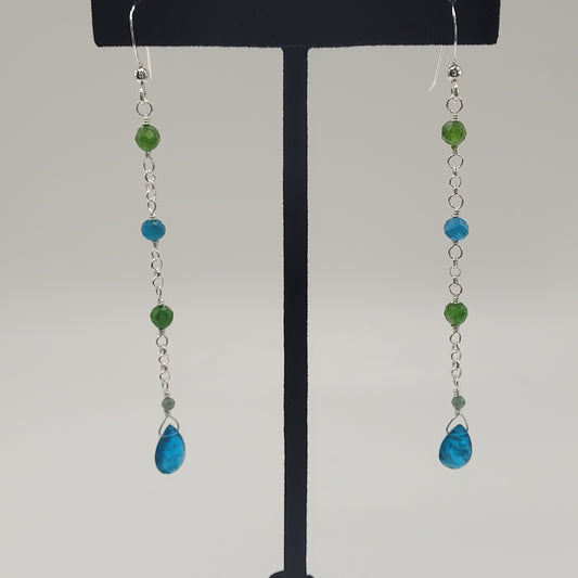 Sterling Silver Blue Apatite and Diopside Earrings.