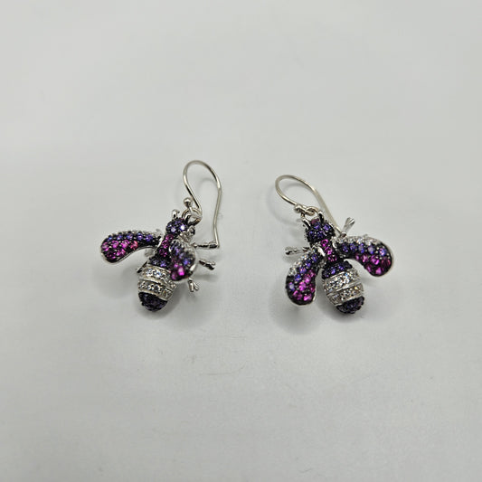 Sterling Silver Bumblebee Rhinestone Earrings.