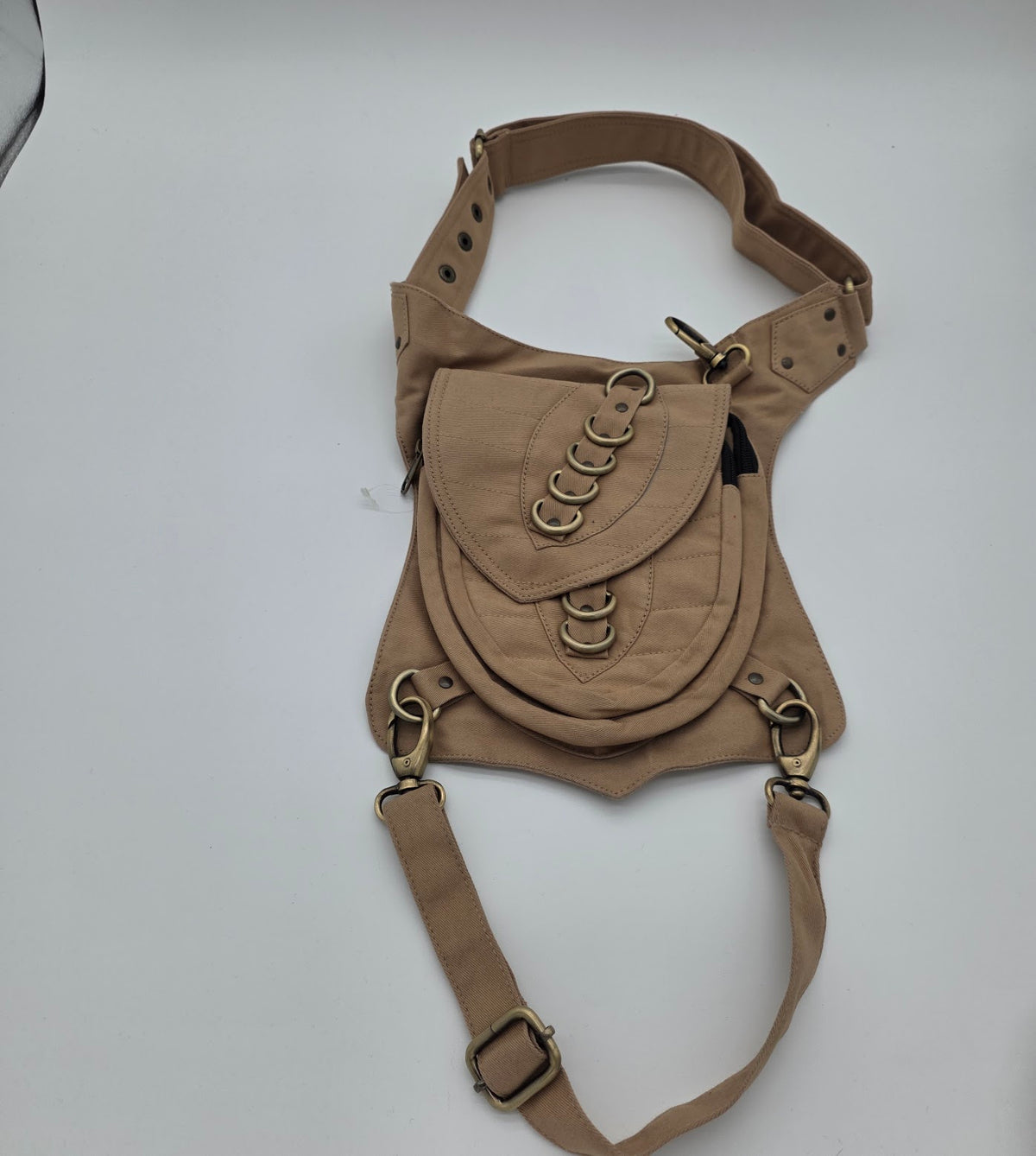 Tan Bag With Leg Strap.
