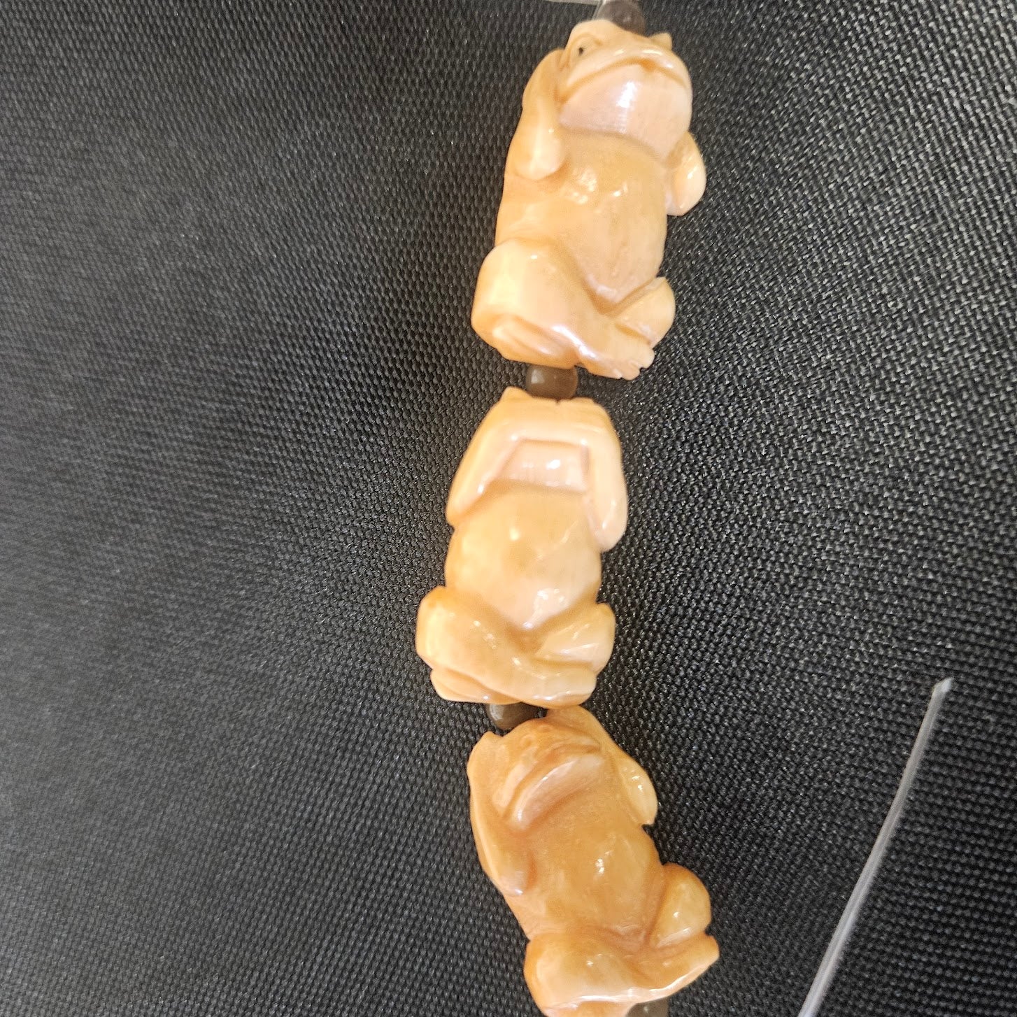 Three Frog Carved Bone Bead Strand.