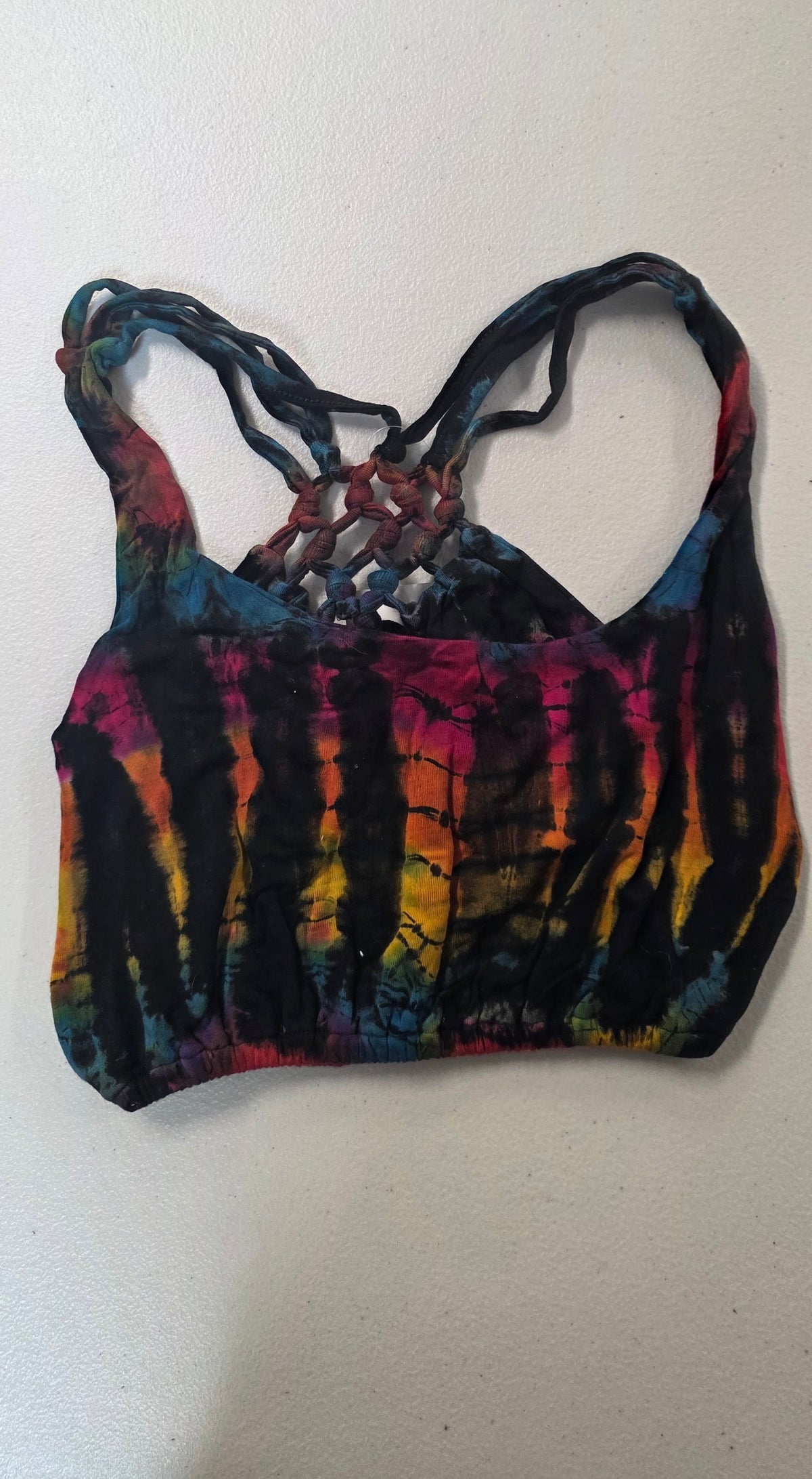 Tie-Dye Back Net Crop-Top Black.