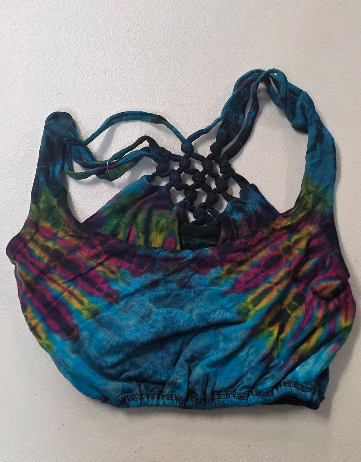 Tie-Dye Back Net Crop-Top Blue.
