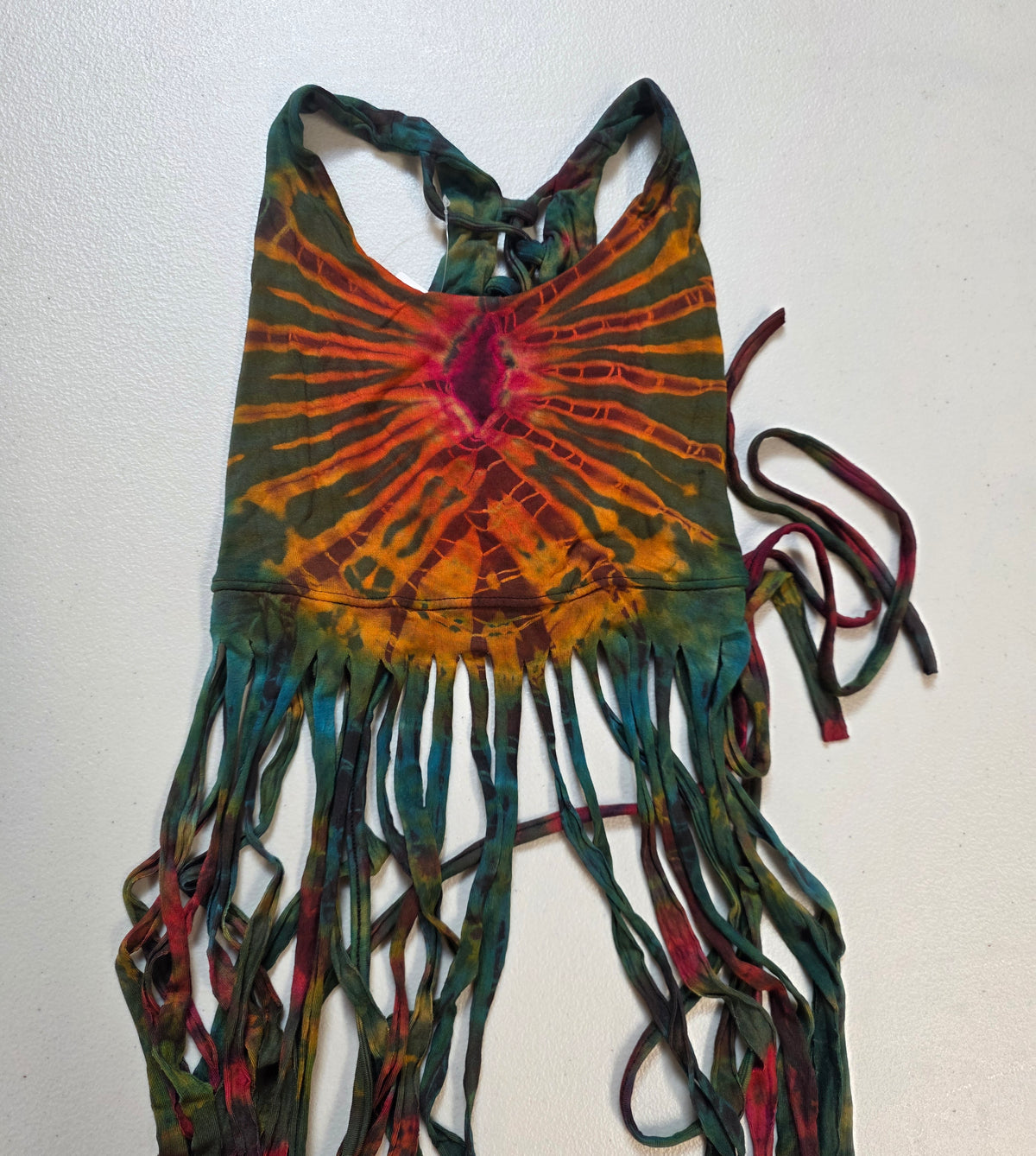 Tie-Dye Fringe Crop-Top Green.