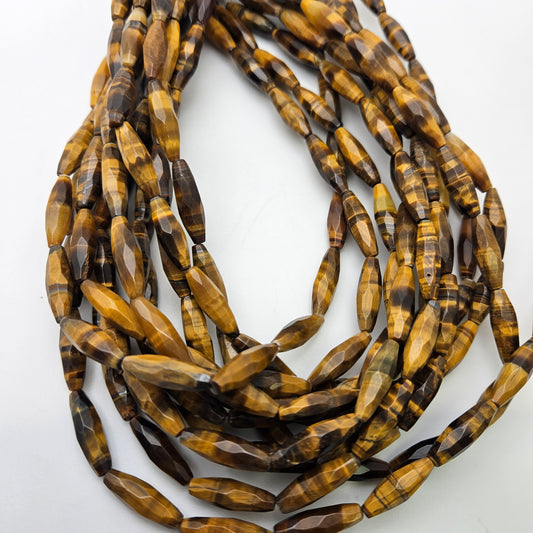 Tiger's Eye Faceted Rice Beads-Strand.