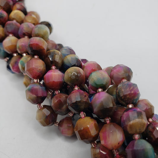 Tiger's Eye Pink Galaxy Cylinder Bead Strand.