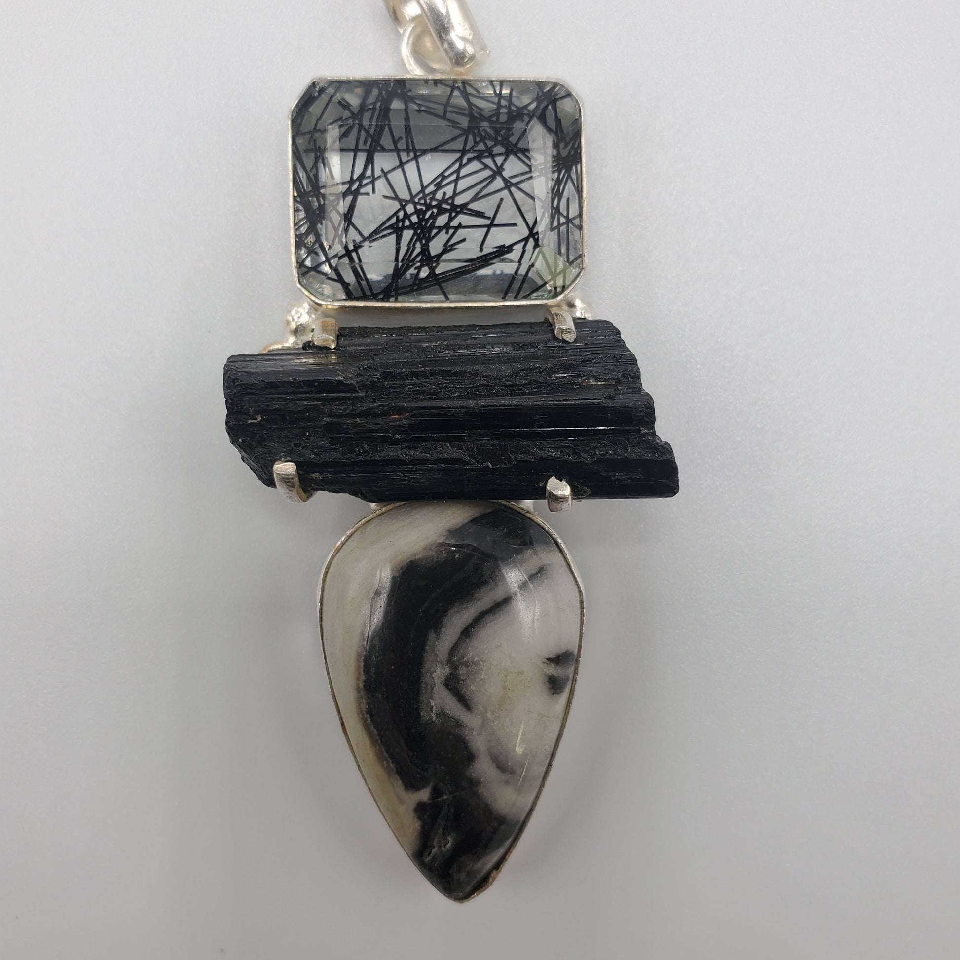 Tourmalated Quartz, Tourmaline  & Agate Pendant.