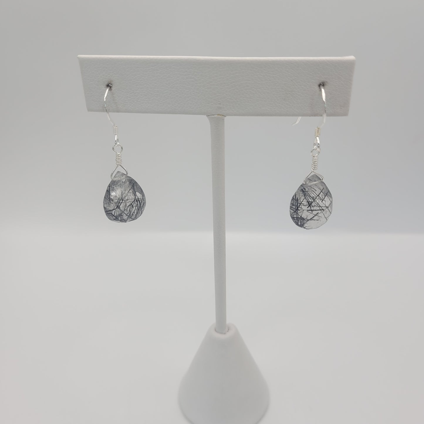 Sterlimg Silver Tourmalinated Quartz Drop Earrings.