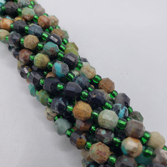 Turquoise Cylinder Faceted Bead Strand.