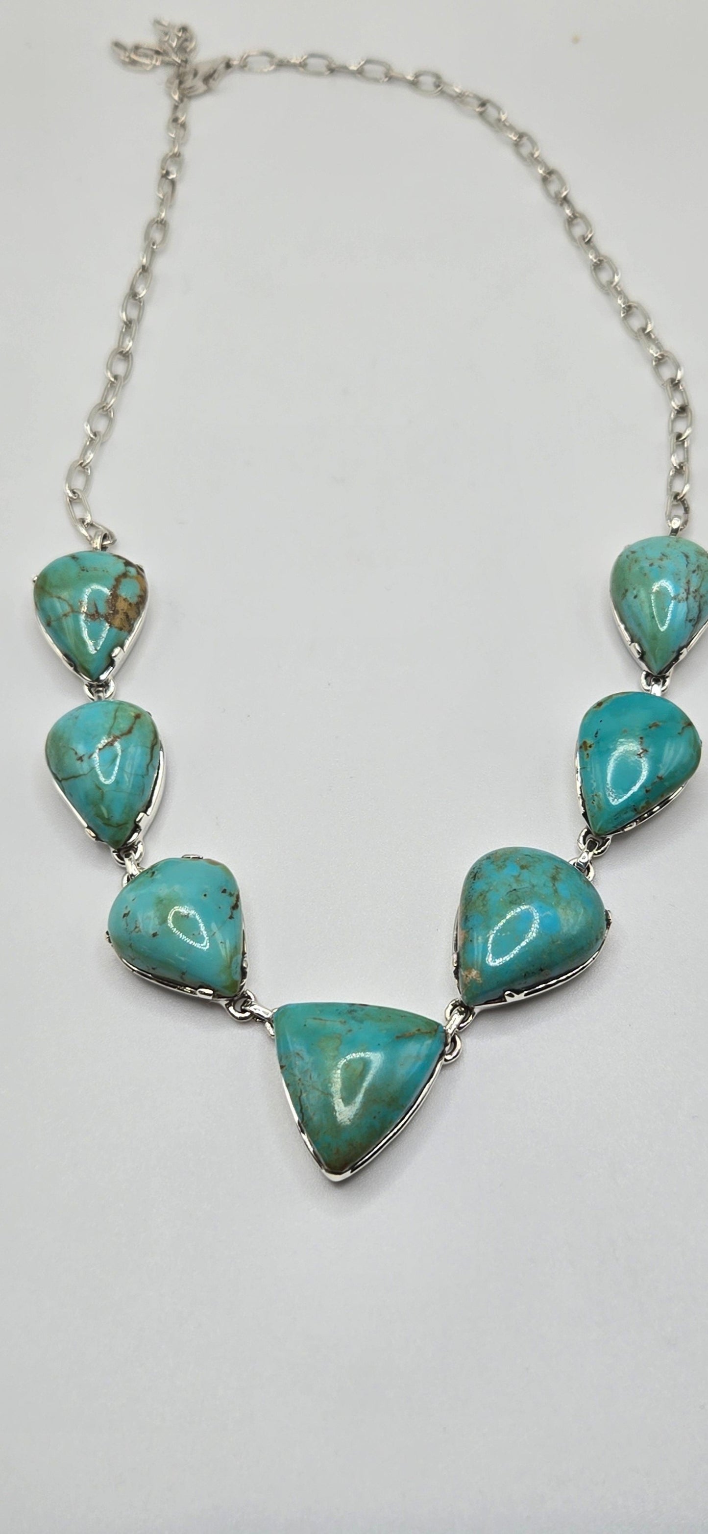 Turquoise Link Statement Sterling Silver Necklace.
