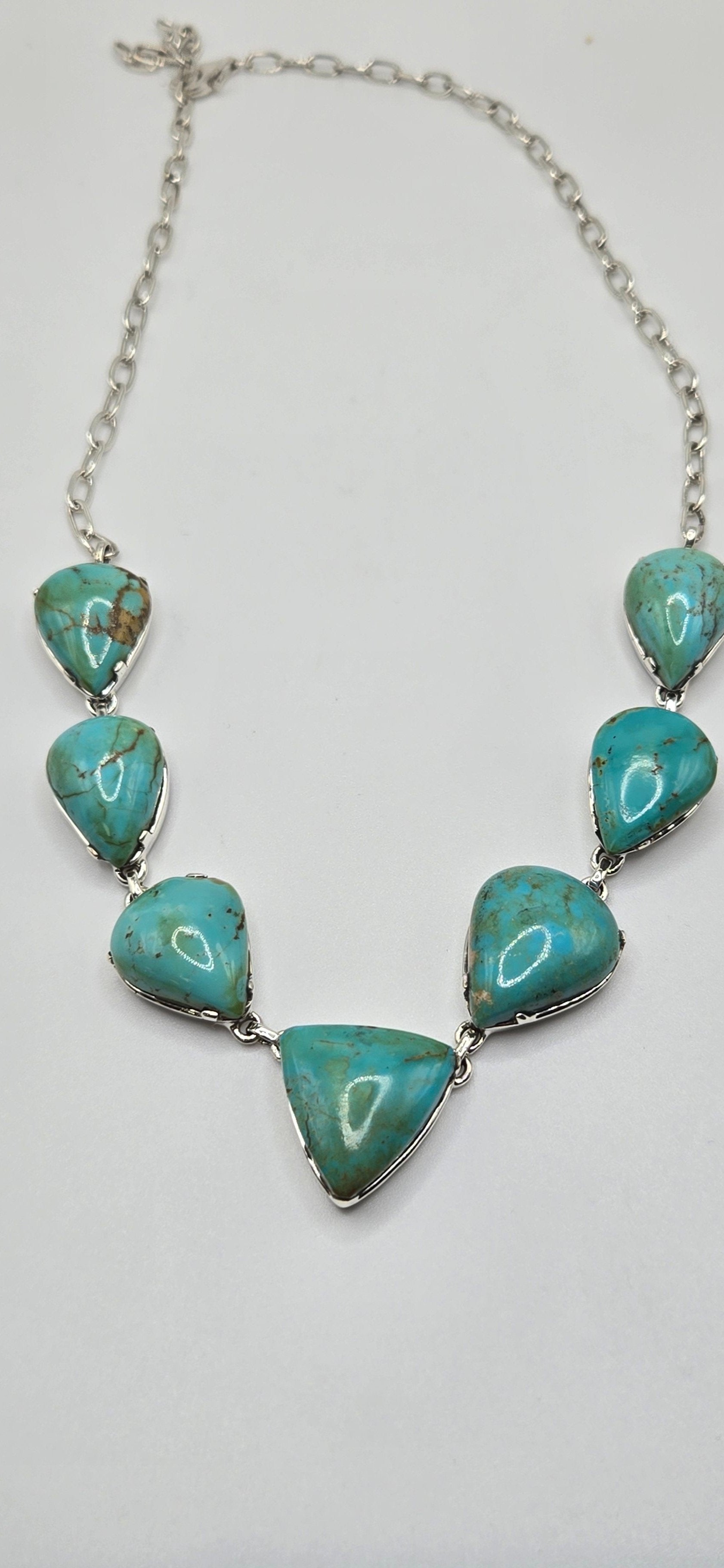 Turquoise Link Statement Sterling Silver Necklace.