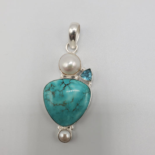 Turquoise Pearl Aquamarine Pendant.