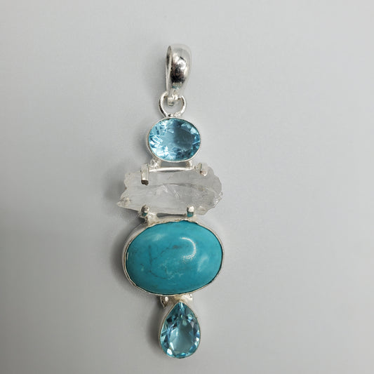 Turquoise, Quartz & Blue Topaz Pendant.