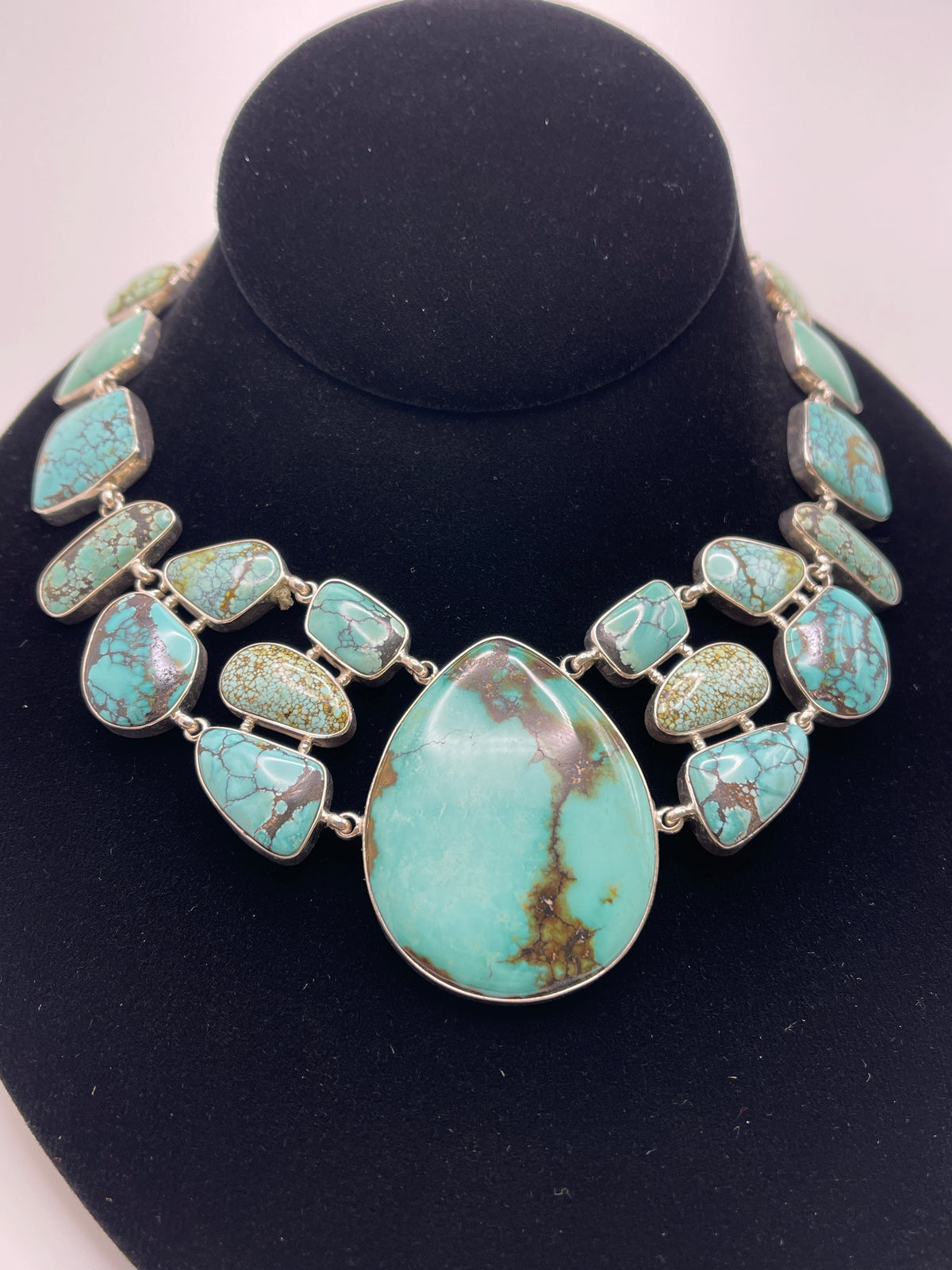Turquoise Sterling Silver Statement Necklace Adjustable.