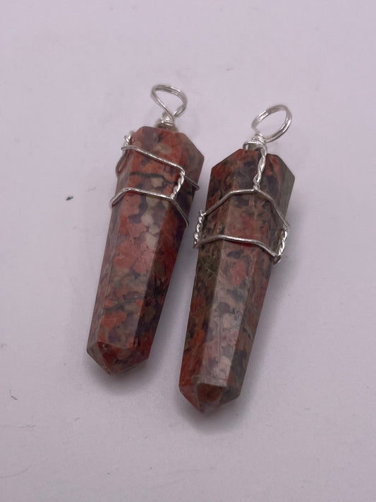 Unakite Wire Wrapped Pendant.